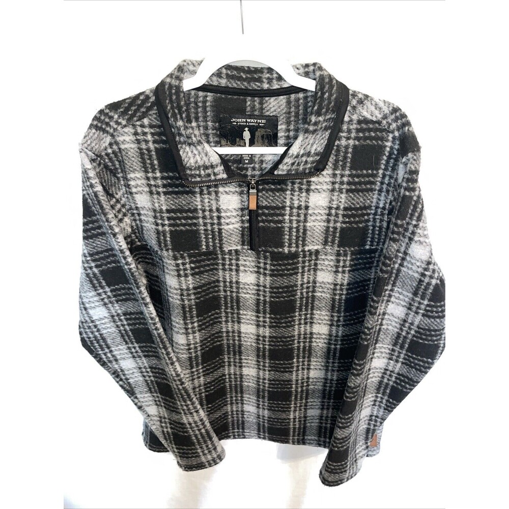 John Wayne Men’s Work Sweater Size Medium Gray Plaid Rugged Workwear Outdoors
